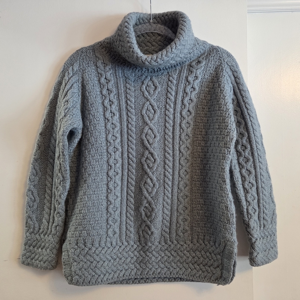 ARAN ISLES KNITWEAR Turtleneck Cowl Sweater Light Blue Small - Picture 3 of 9